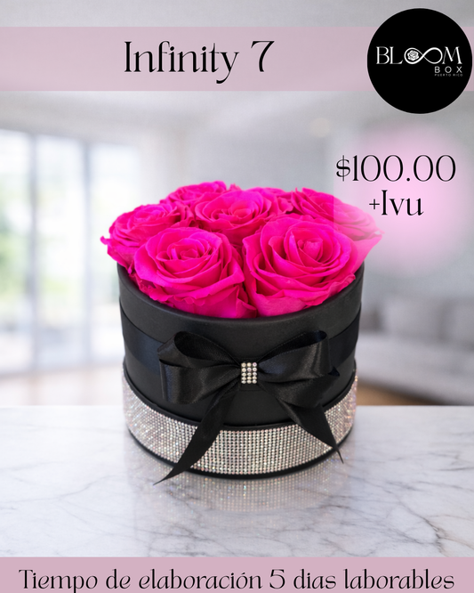 Infinity# 7 Rosas Preservadas+ 1 multicolor con corona