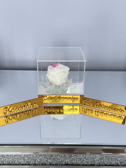 1 Rosa Preservada en caja acrílica Deluxe Personalizada